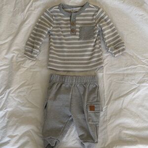 Rachel Zoe Gray and Cream Striped Knit Top with Gray Cargo Pants Set